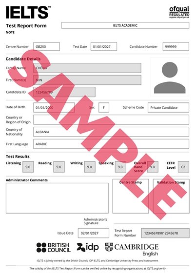 Lingua Litera SAMPLE IELTS CERTIFICATE