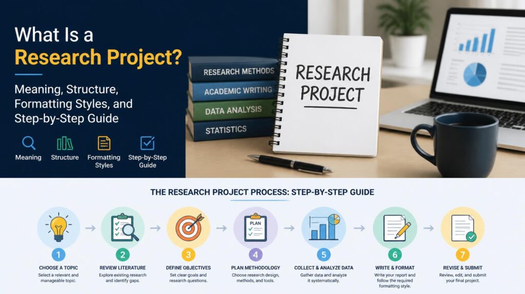 Lingua Litera Step-by-step flowchart showing how to write a research project from topic to submission